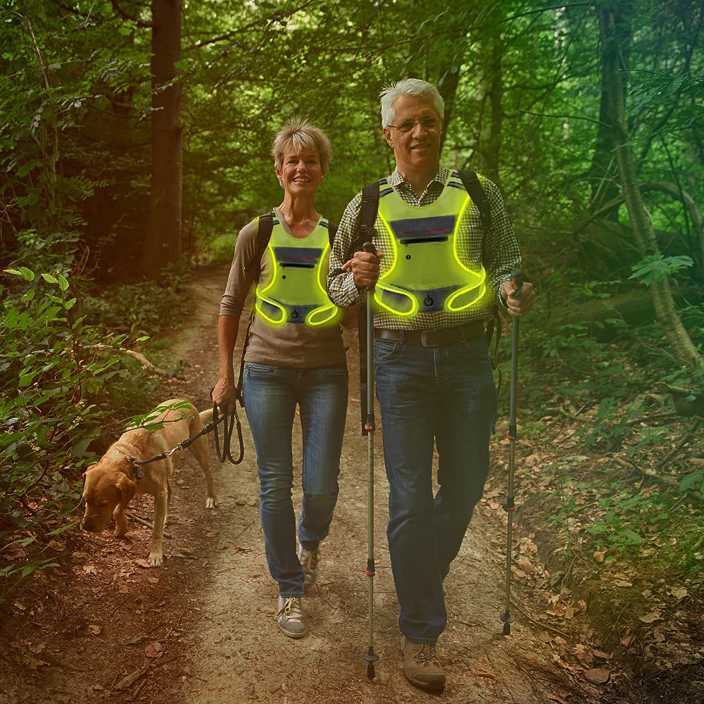 LED Reflective Vest Running Gear with Pouch, USB Charging & Ultralight Reflective Safety Vest | Large Pocket & Adjustable Waist for Night Running Cycling - 3 LED Glowing Modes Reflector Strips