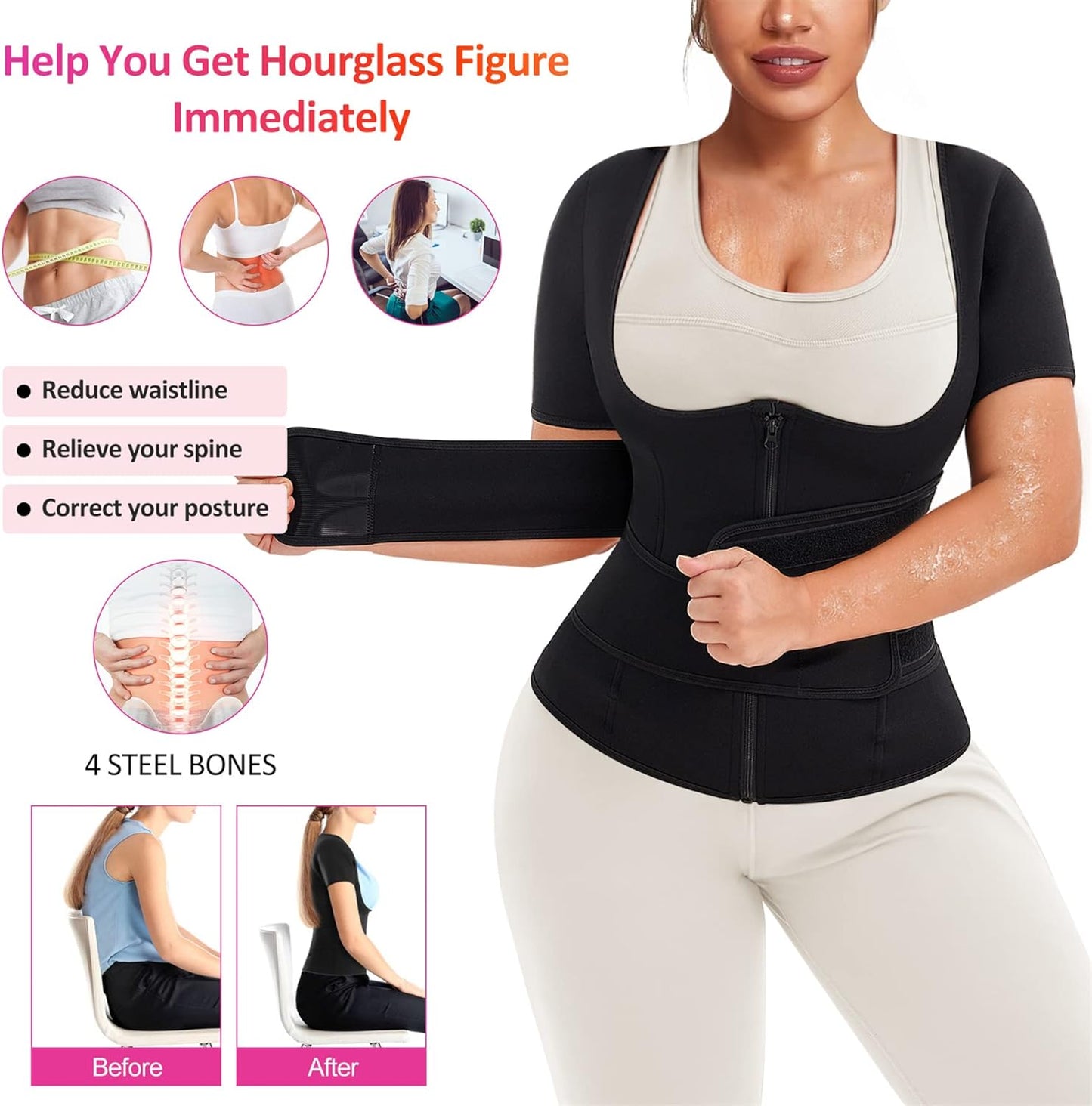 Women’s Waist Trainer Corset - Neoprene Sauna Sweat Trimmer Belt with Adjustable Tank Top | Body Shaper