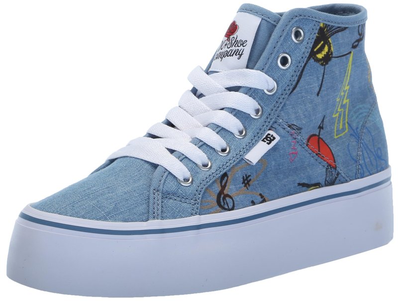 DC Women's Manual Hi Platform Skate Shoe Heather Dark Denim 5