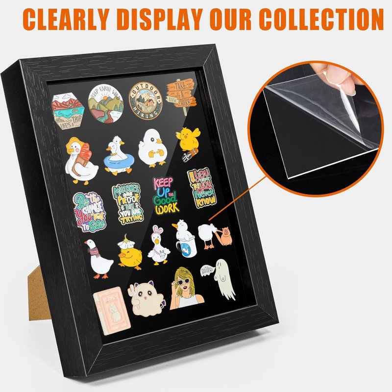 Enamel Pin Display Frame - 7x9 Shadow Box for Wall & Tabletop | Brooch Holder in Black