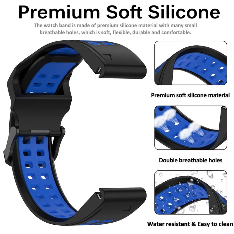 Miimall Compatible for Garmin Fenix 7X/6X/5X Bands, 26mm Width Soft Silicone Sport Waterproof Wristband Strap Band for Garmin Fenix 7X Solar/Fenix 6X/Fenix 5X Plus 26mm Quick-fit Band (Black, Blue)