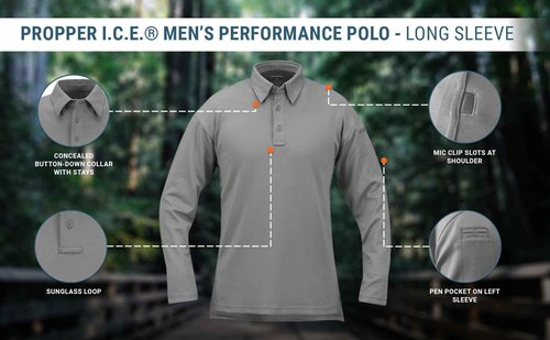 Propper I.C.E Men's Long Sleeve Performance Polo Shirt, Grey, Large