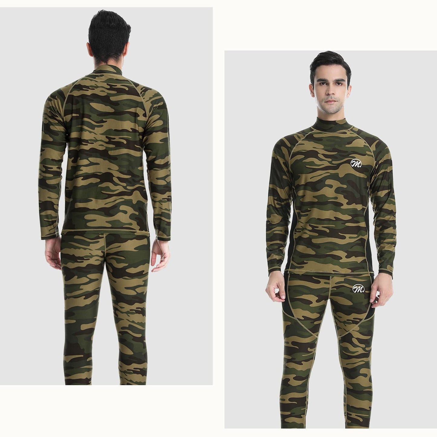 MEETWEE Men's Thermal Underwear Set, Winter Ski Gear Fleece Lined Long Johns Base Layer Warm Top & Bottom for Skiing Camo