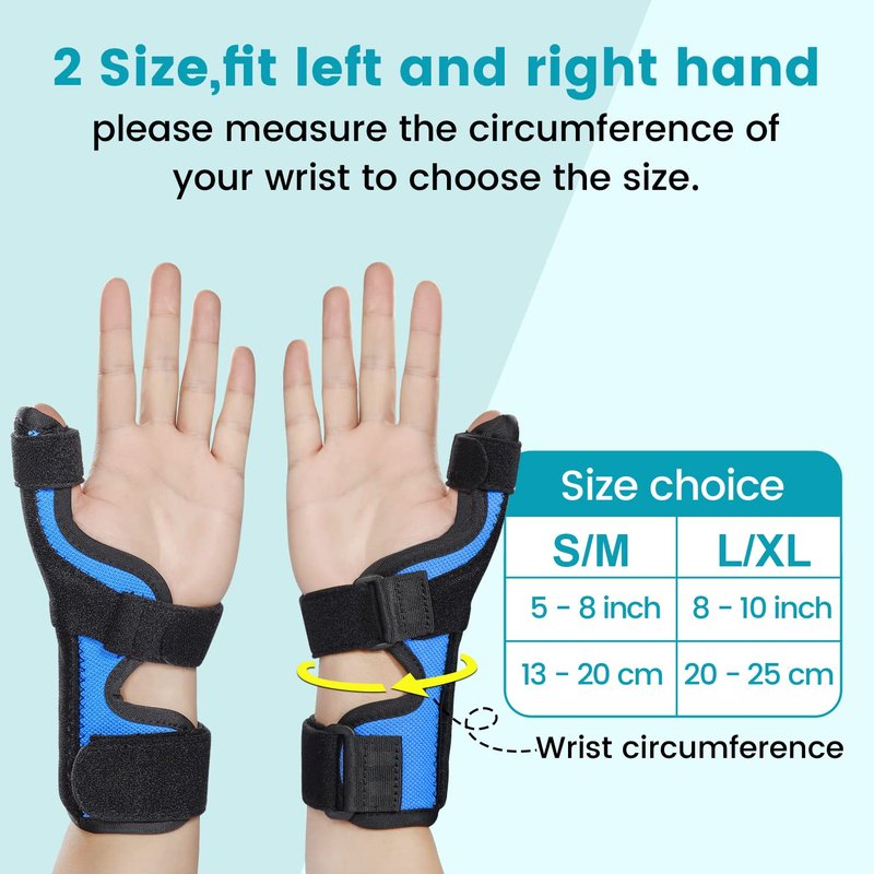 DrFinger Thumb Spica Splint Brace fit Left & Right Hand, Trigger Thumb and Wrist Support, Thumb Immobiliser for De Quervains Tenosynovitis Tendonitis, Broken Thumb Stabilizer, for Women & Men- S/M
