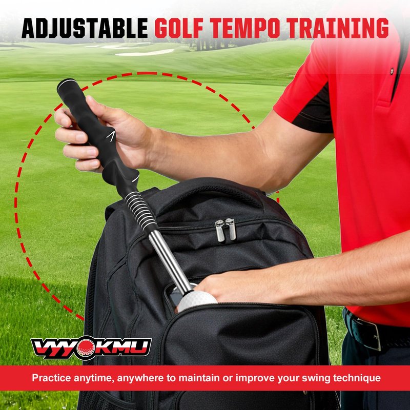 VYYOKMU Tempo Stick Golf for Right Hand, Retractable Golf Swing Training Aid with Arm Band, Telescopic Club Indoor & Outdoor Practice Warm-Up Golf Swing Trainer for Golfer Beginner Men Woman Golf Gift