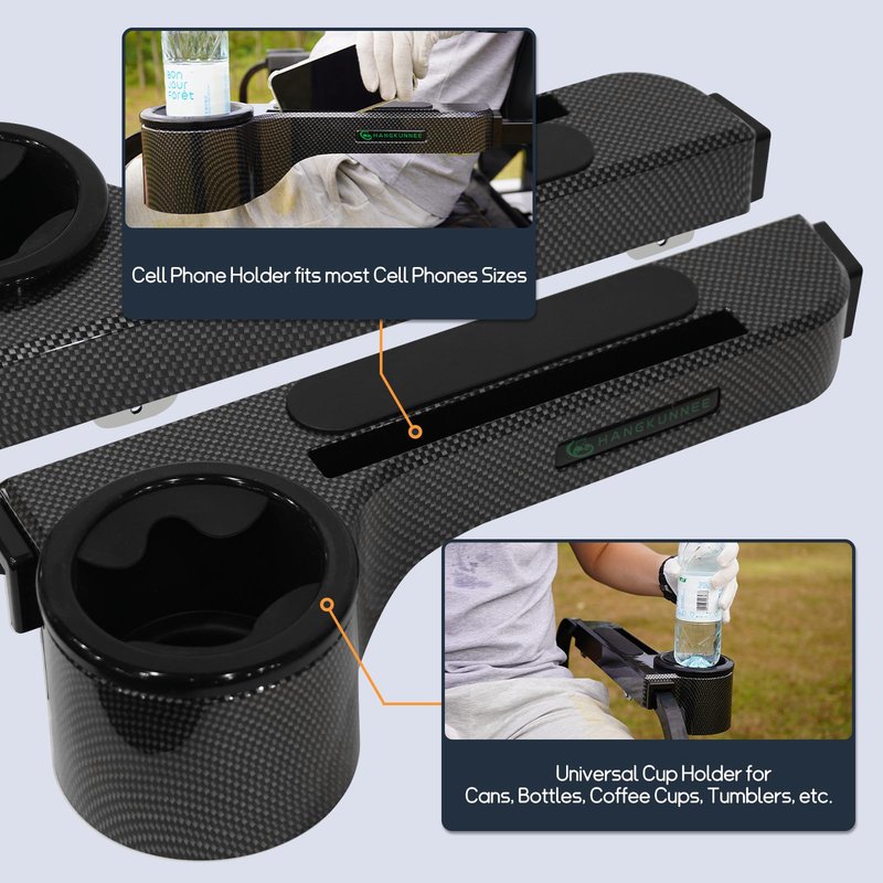 Golf Cart Armrest with Cup Holder Fit for EZGO/Club Car/Yamaha & Most Golf Cart, Universal Rear Seat Arm Rest Set with Phone Holder, No Drilling Required, Fits 1" & 1.25" Square Bar, New ABS Design