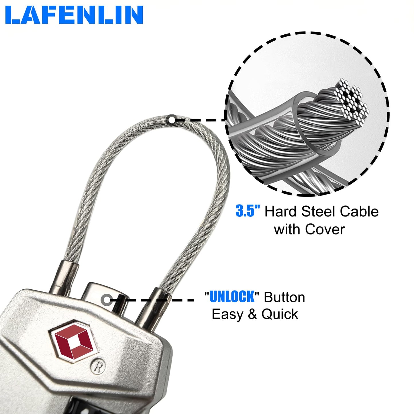 LAFENLIN TSA Cable Lock 4-Pack for Luggage & Gun Cases,3-Dial Combo Padlock