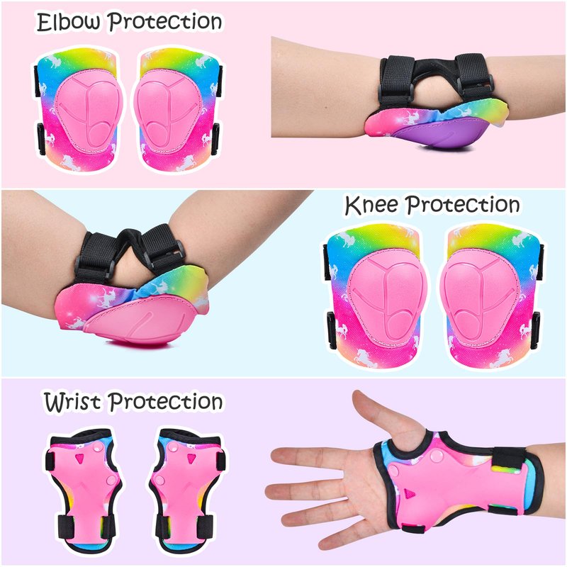 Knee Pads for Kids Adjustable Protective Gear Set with Mesh Bag Knee Pads and Elbow Pads Wrist Guard for Girls Kids Roller Skates Cycling Skateboard Scooter, 3-8 Years