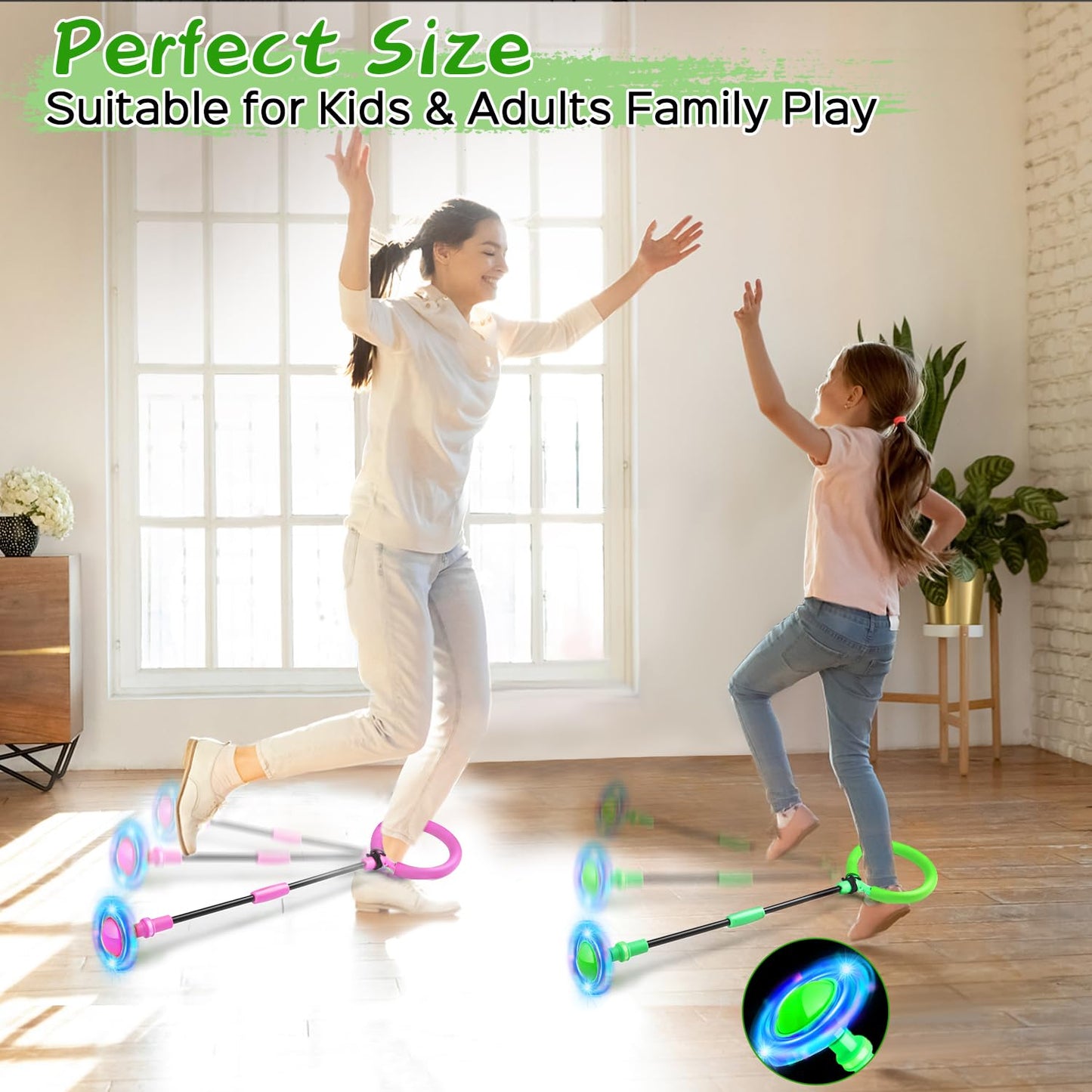 Jalunth Led Ankle Skip Ball - Outdoor Toys Kids Adults Girls Boys Glow Flash Light Up It Outside Beach Sand Back Yard Flashlight Games Ages 3 4 5 6 7 8 9 10 11 12 13 Years Old Easter Gifts Green