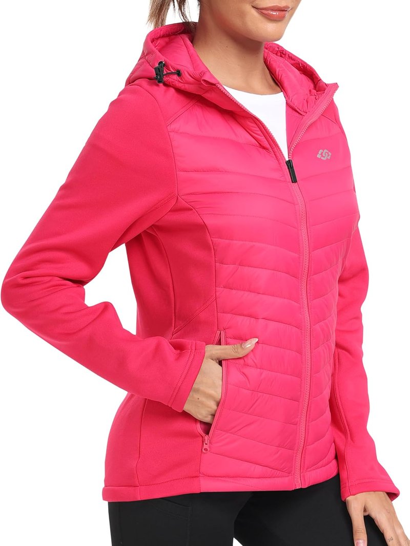 Fleece Lined Women's Softshell Jacket - Lightweight Hooded Insulated Puffer Coat | Full Zip Running Design