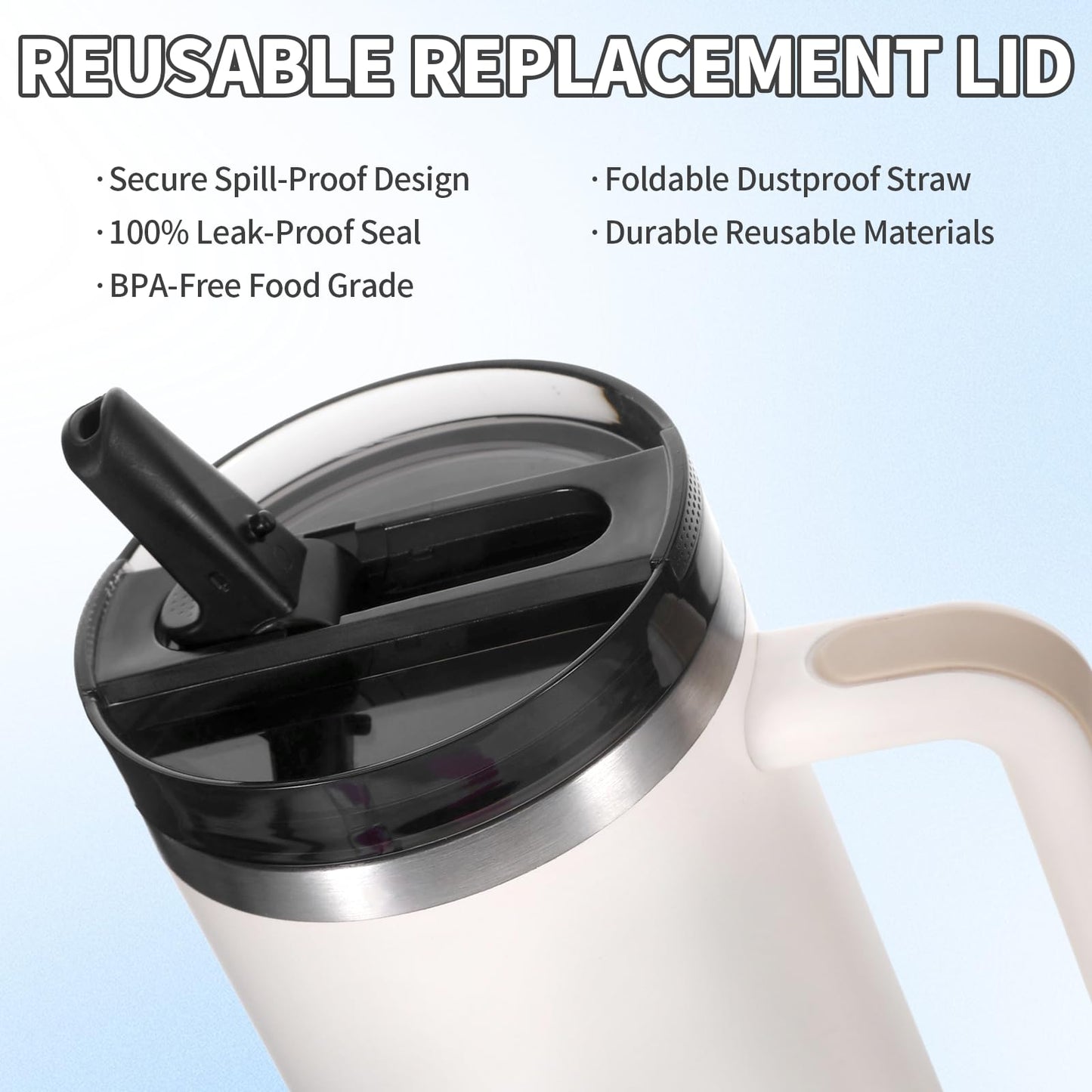 2 Pack 40 oz Flip Straw Leak Proof Lid for Stanley Quencher H2.0 Tumbler, No Spill Lids Replacement for Stanley Protour Detachable Travel Tumbler Cover with Straws Spill Proof Flip Straw Lid Cup Tops