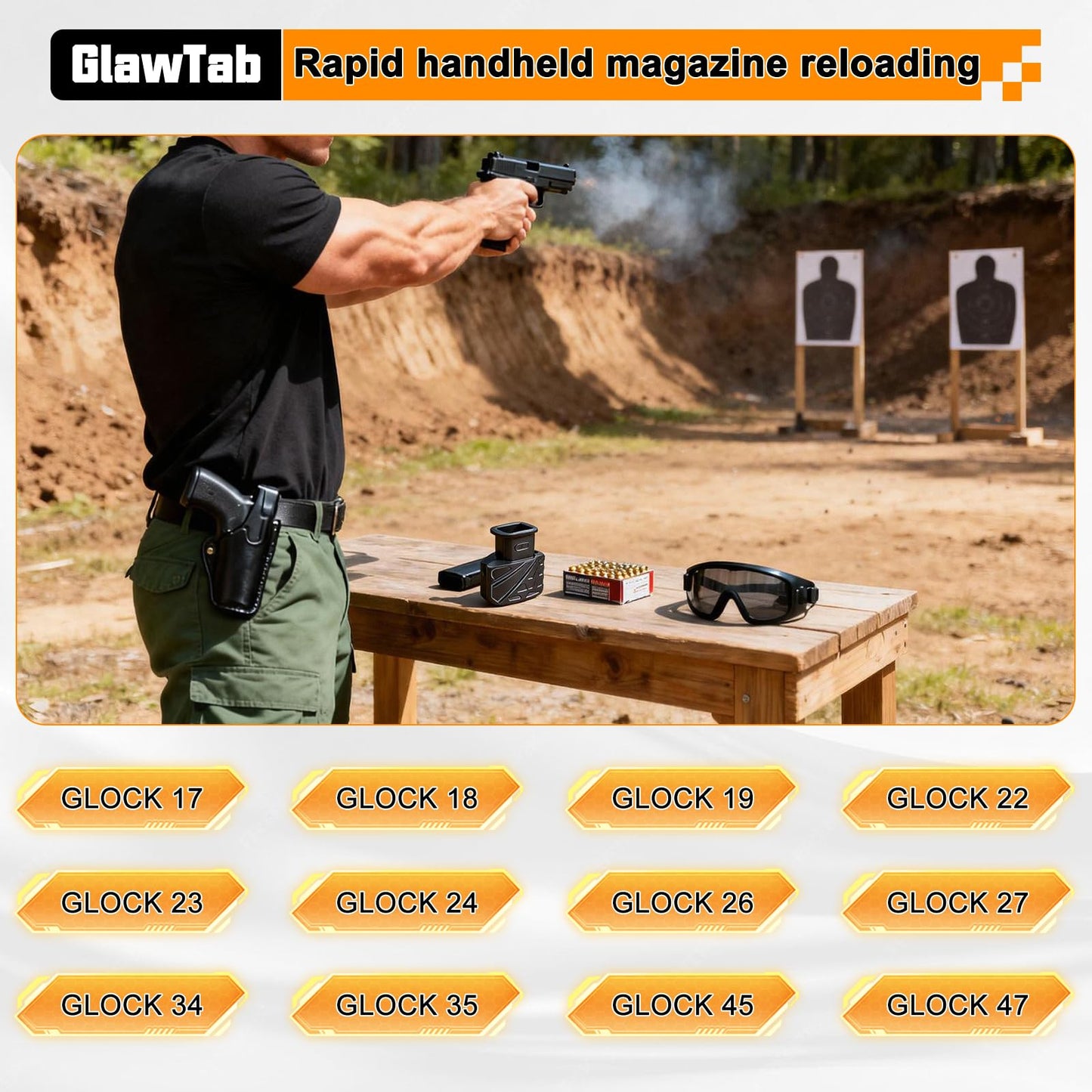 GlawTab Magazine Speed Loader for Glock 9mm/.40 S&W | Fits Glock 17/18/19/22/23/24/26/27/34/35/45/47 | Effortless Pain-Free Reloading, Portable & Stable Design | Ideal Gift for Shooters