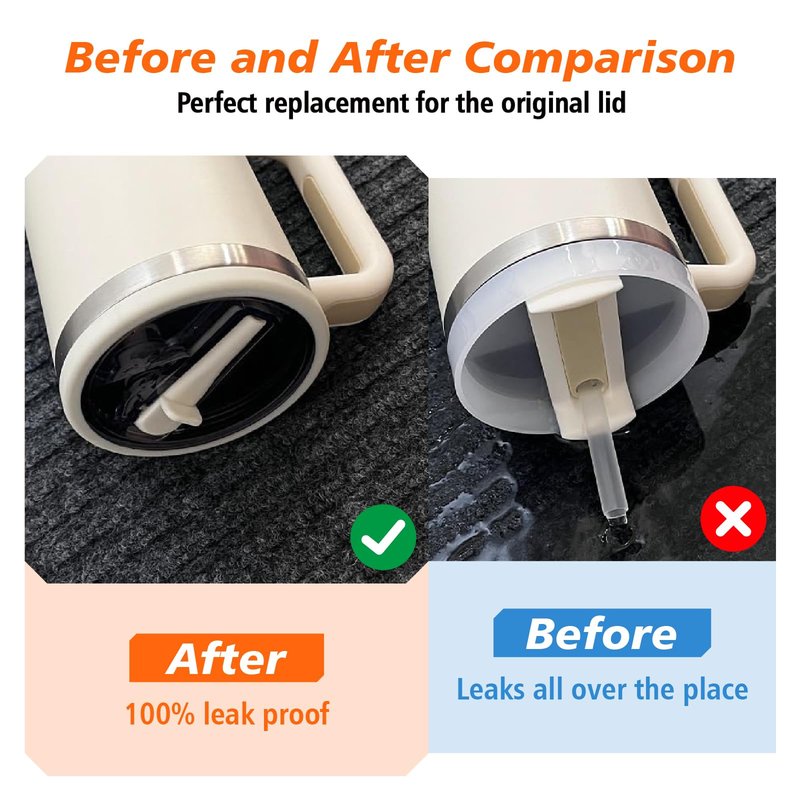BLACKYEW 40 oz Tumbler Flip Straw Lid for Stanley Cup Accessories, 2 Pack Leak Proof Lid Replacement 40 oz for Stanley Quencher, Reusable No Spill Flip Straw Tumbler Cover (Cream White)