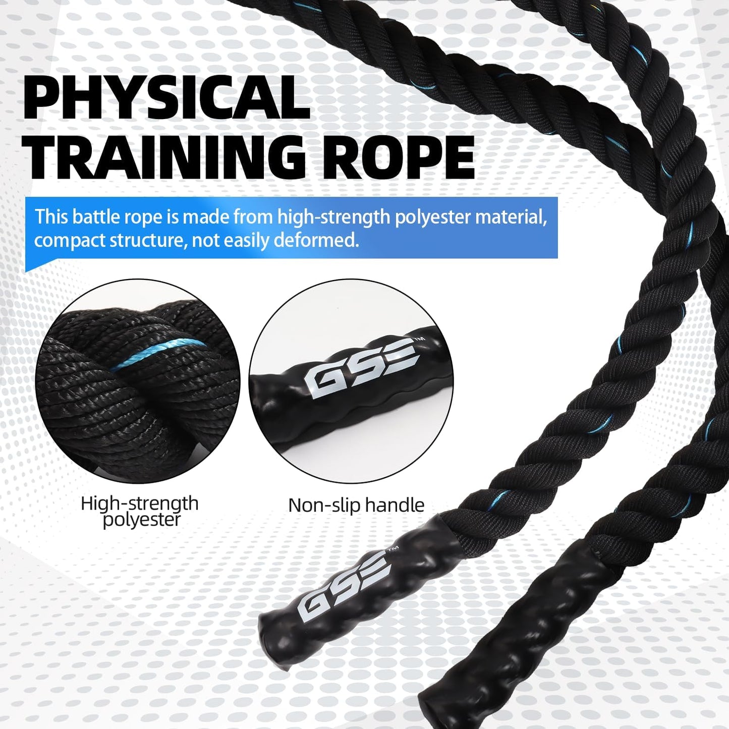 Gym Battle Rope - Heavy-Duty Exercise Rope for Strength Training | Indoor & Outdoor Workouts - 30, 40, 50 Feet Lengths