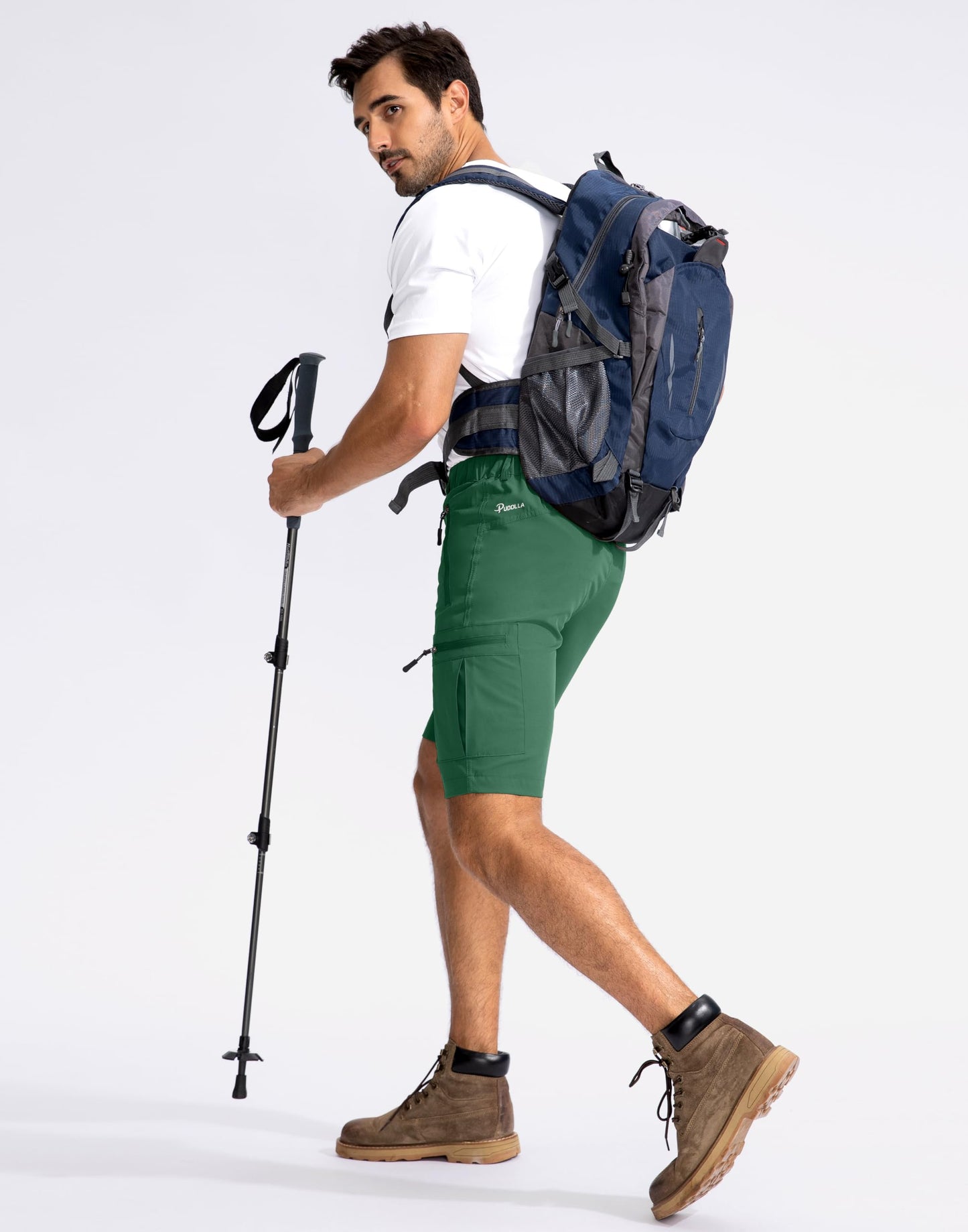 Pudolla Men's Hiking Cargo Shorts 9" Lightweight Outdoor Work Shorts for Men Travel Golf Camping Casual with 5 Zipper Pockets(Green XX-Large)