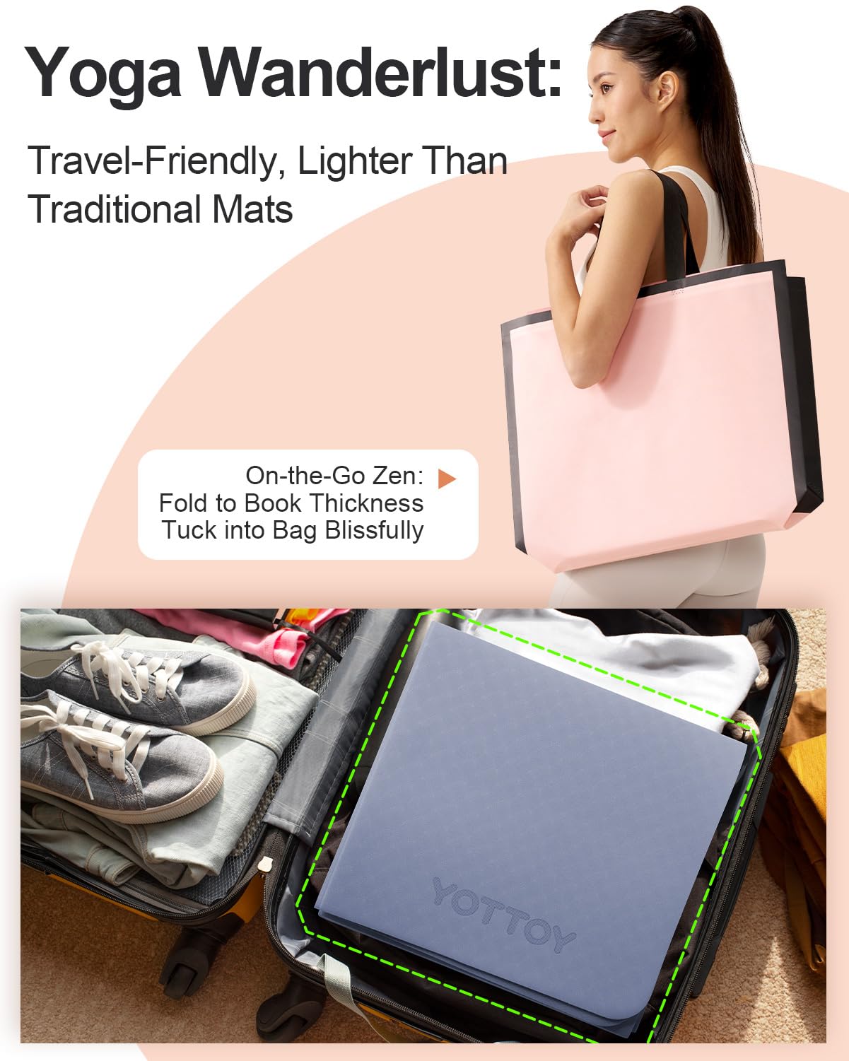 YOTTOY Yoga Mat Foldable Ideal for Travel,Yoga & Pilates - Your Favourite Mat On the Move, Unleash yoga Excellence Wherever You Roam