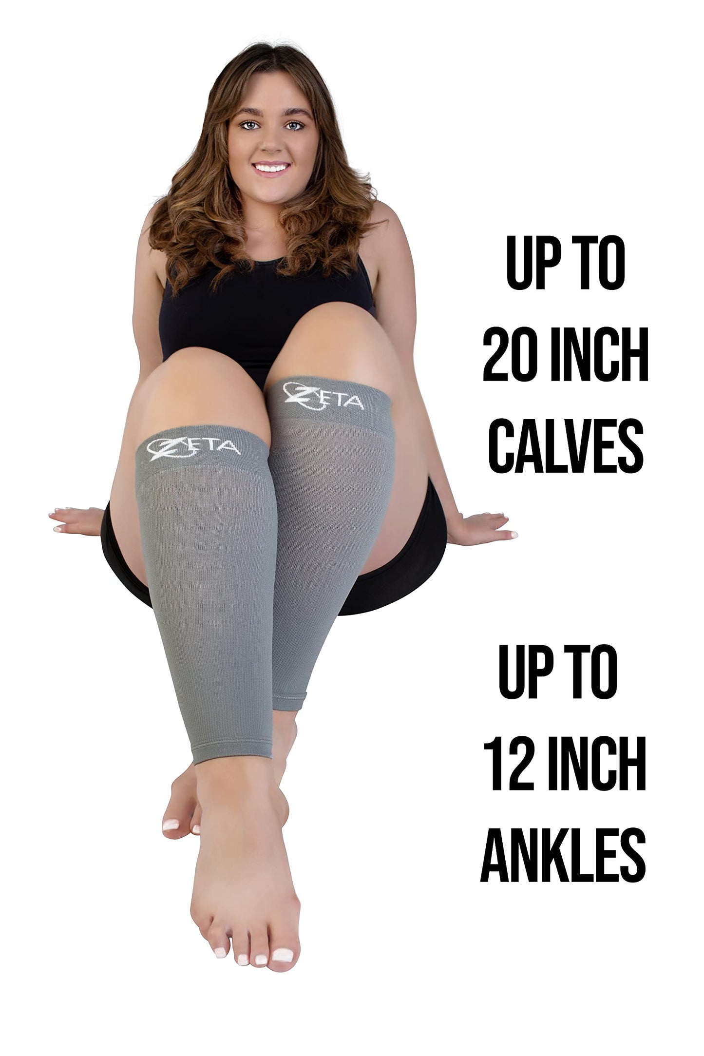 Zeta Wear Plus Size Leg Sleeve Support Socks - The Wide Calf Compression Sleeve Women Love for Its Amazing Fit, Cotton-Rich Comfort, Graduated Compression & Soothing Relief, 1 Pair, Size 4XL, Gray