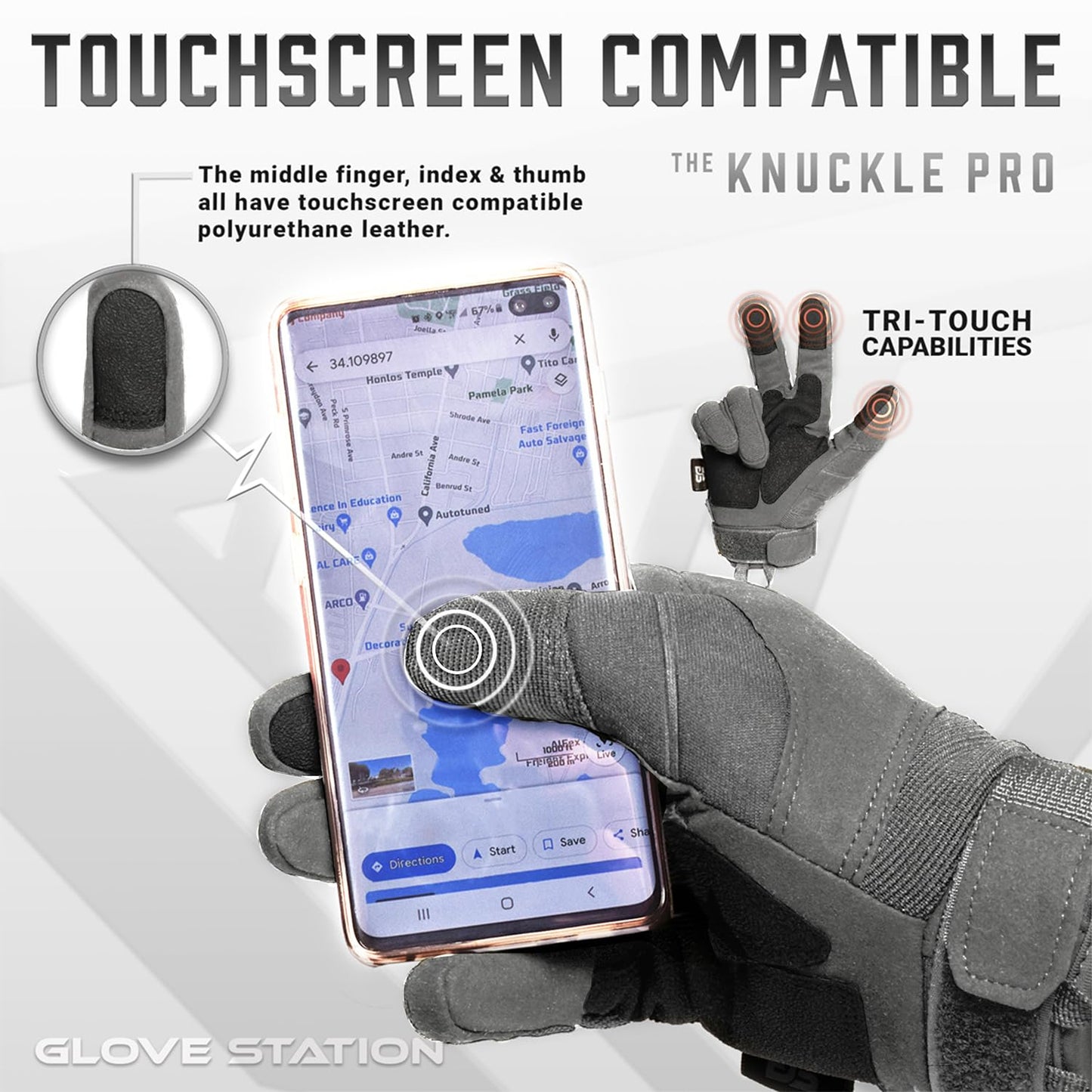 Glove Station Gloves for Men – Touchscreen Utility Gear with Hard Knuckle Protection Used in Motorcycle, Airsoft, & Outdoor Work Gray - Hard Knuckle Large