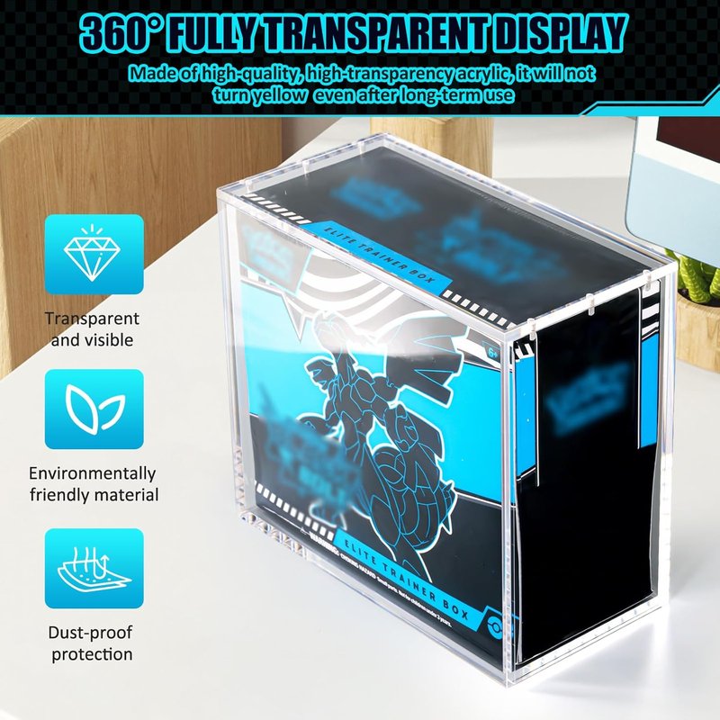 Acrylic Display Case for Trading Cards - 2-Pack Stackable Protector with Ultra-Thick Walls & Strong Magnets | Fits Elite Trainer Boxes