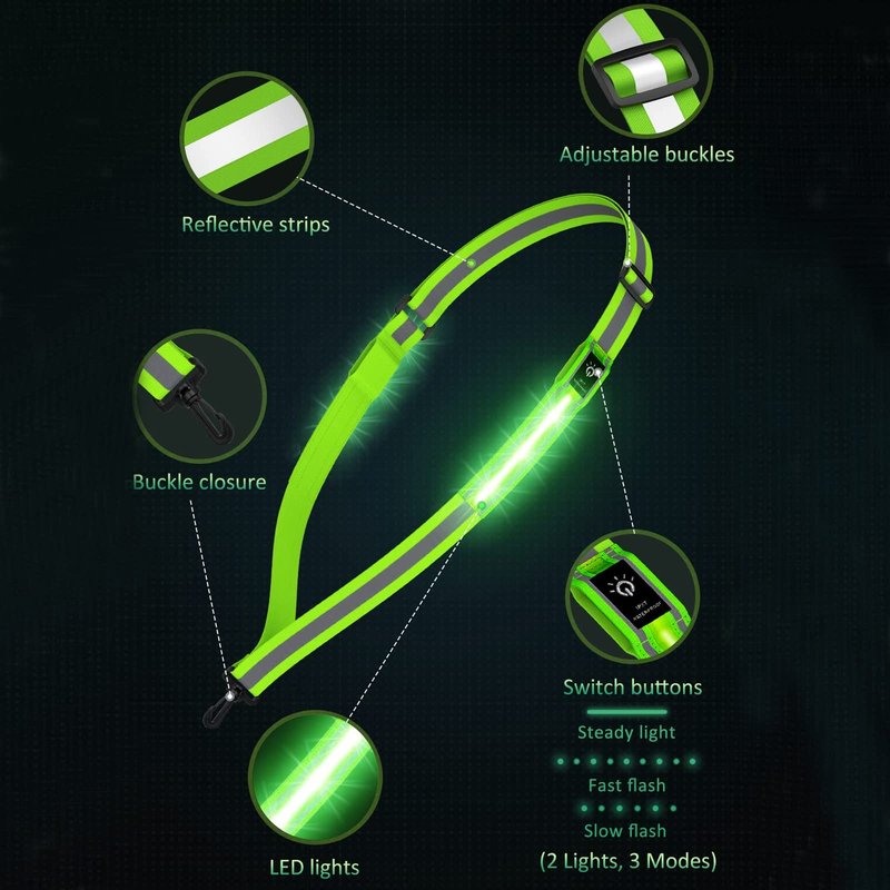 GEESTONE LED Reflective Belt Sash Walking Gear, Reflective Vest Running Gear USB Rechargeable LED Light Up Vest High Visibility Safety Lights for Walkers at Night for Men Women Night Dog Walking Gear