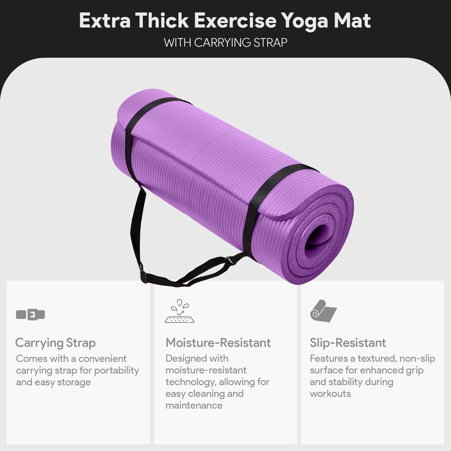 BalanceFrom All-Purpose 1-Inch Extra Thick High Density Anti-Tear Exercise Yoga Mat with Carrying Strap (Purple)