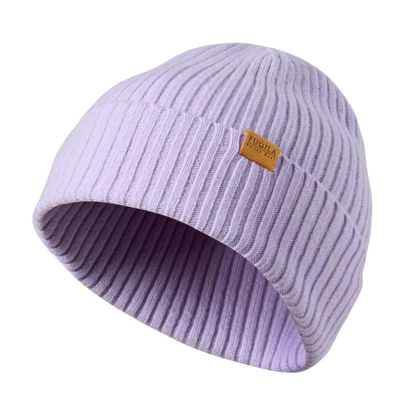 FUQILA 100% Merino Wool Cuff Beanie Hat for Women Winter Soft Warm Ladies Wool Knitted Skull Beanies Cap (Light Purple)