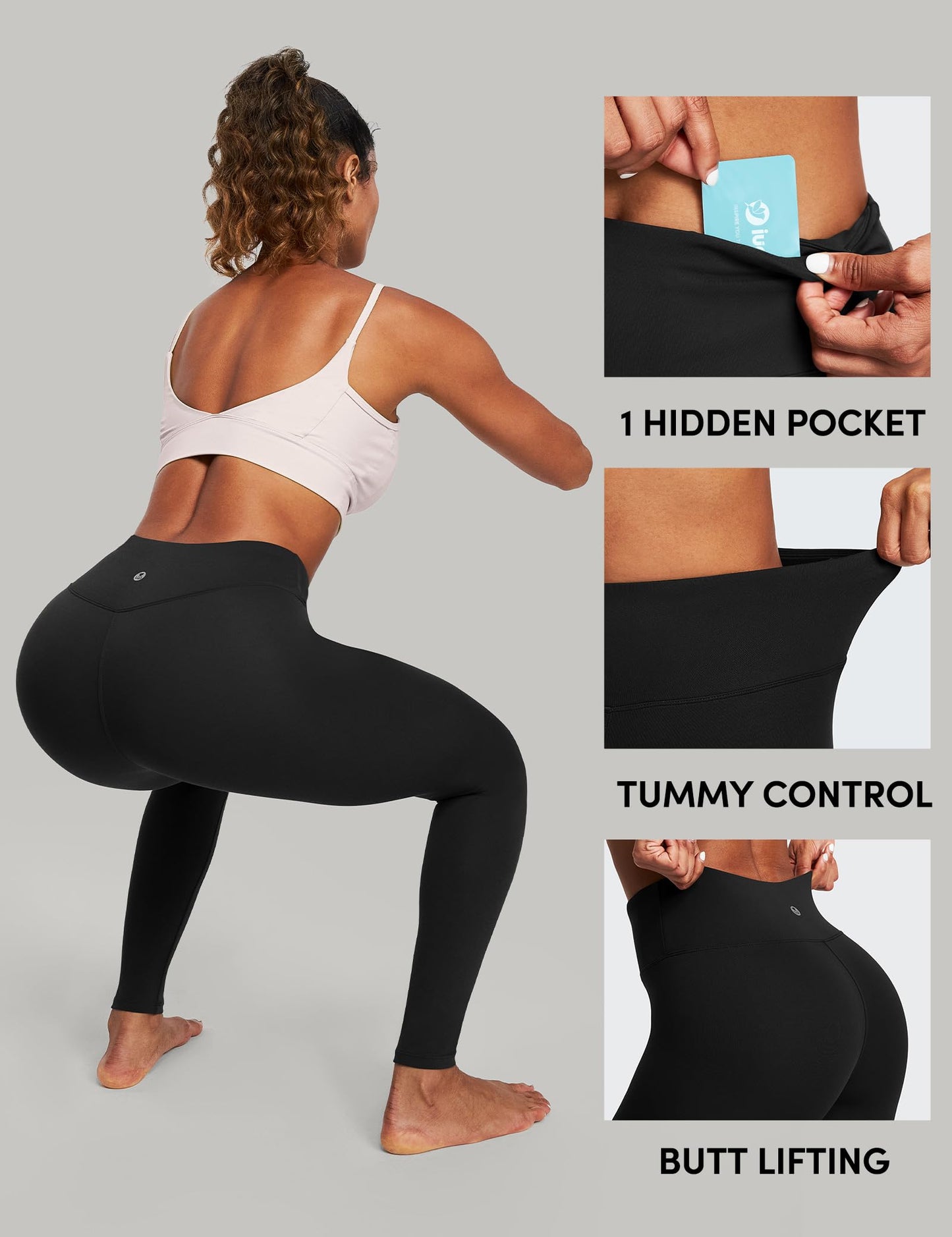 IUGA High Waisted Leggings for Women Running Workout Leggings with Inner Pocket Yoga Pants for Women Black
