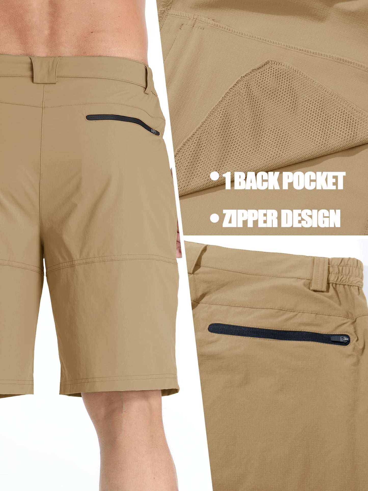 TACVASEN Mens Hiking Cargo Shorts Dress Casual Golf Shorts Lightweight Quick Dry Waterproof Breathable Travel Work Fishing Khaki 38