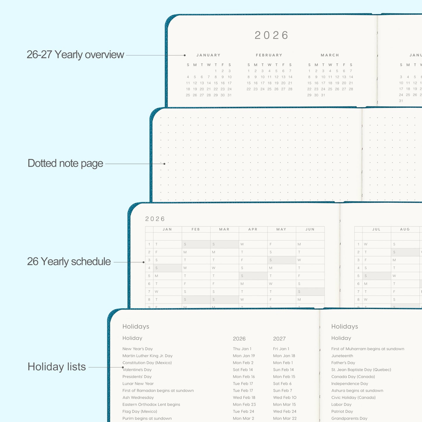And Per Se 2026 Planner-Daily, Weekly & Monthly Leather Hardcover Planner, 5.7" x 8", Daily Schedule, 100 GSM Thick Paper, Back Pocket(Dark Blue)