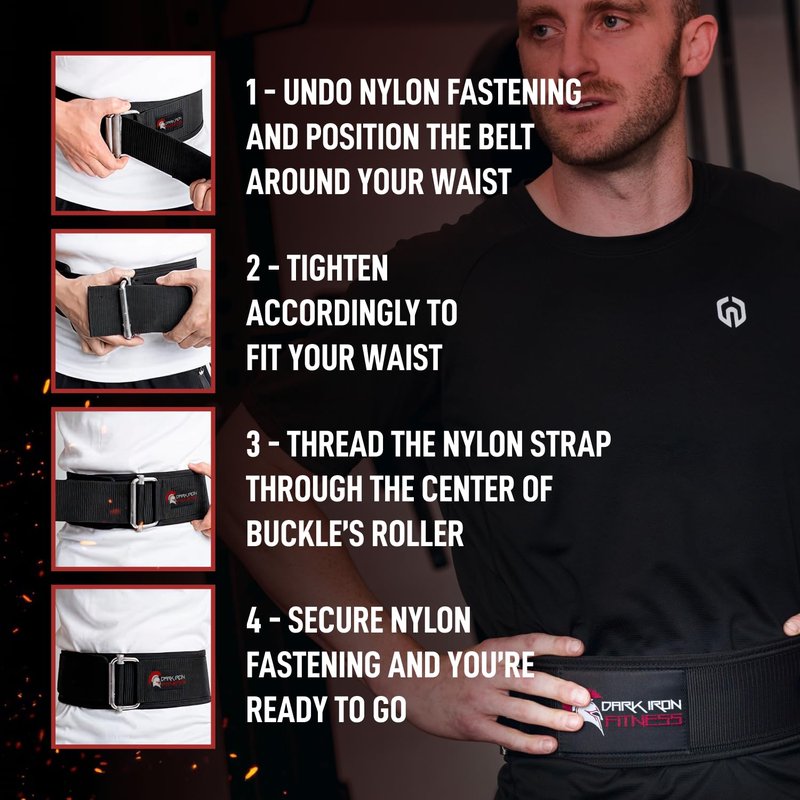 Dark Iron Fitness MED Self-Locking Weight Lifting Belt for Powerlifting, Squats, Premium Gym Core & Back Support, Weightlifting Training Equipment