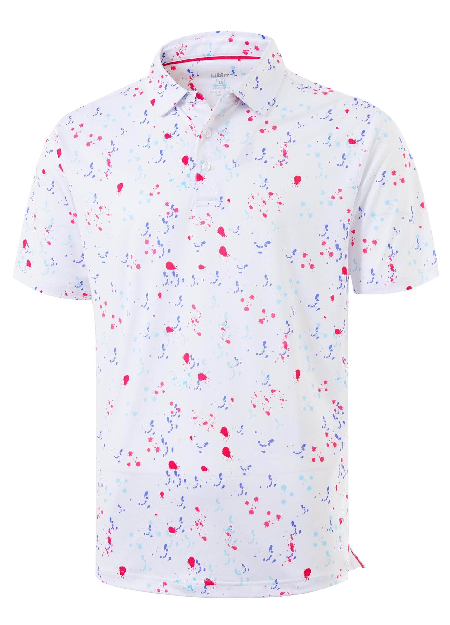 Libin Golf Shirts for Men Short Sleeve Quick Dry Performance Moisture Wicking Print Collared Polo Shirts Casual Business, White Colorful Dots, Large