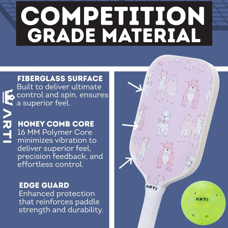 ARTI Pickleball Paddles Set of 2-USAPA Approved Fiberglass Surface Pickleball Set,2 Pickleball Rackets, 4 Balls and 1 Portable Carry Bag, Dogs and Giraffes Pickle Ball Set for Men Women Beginners