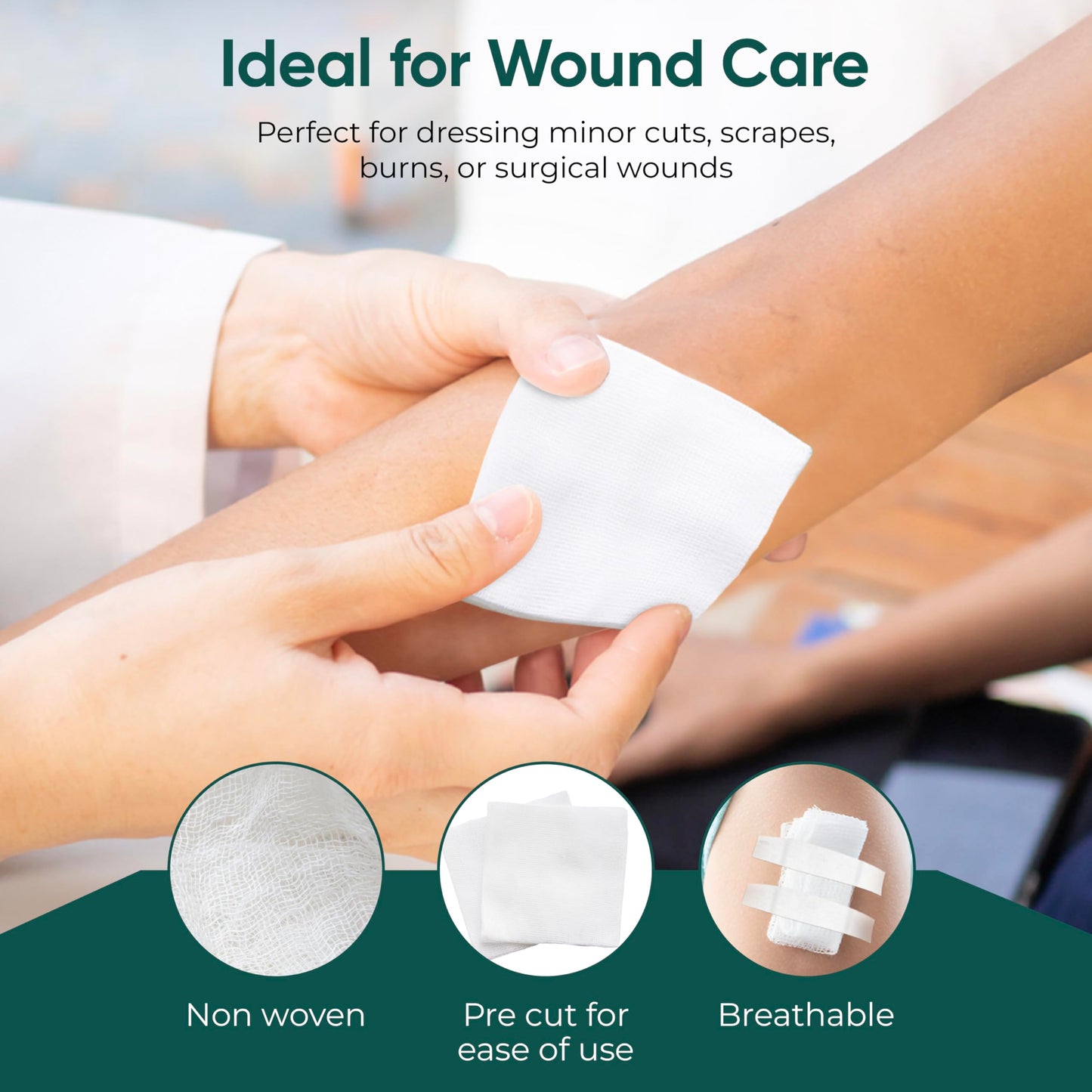 100pc Sterile 4x4 Non-Stick Gauze Pads with Adhesive Medical Tape & 15 Alcohol Wipes – Hypoallergenic Highly Absorbent Non-Adherent Dressing Sponges for Effective Wound Care and First Aid Supplies