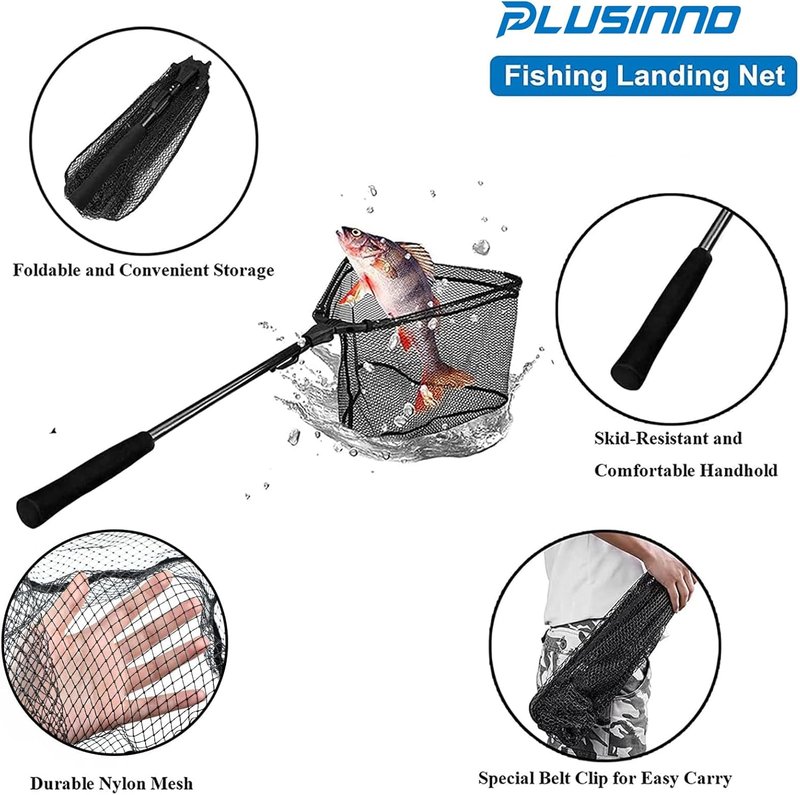 Fishing Net - Floating Landing Net with Telescopic Handle | Nylon Mesh for Bass & Trout Fishing in Pond, Lake, River