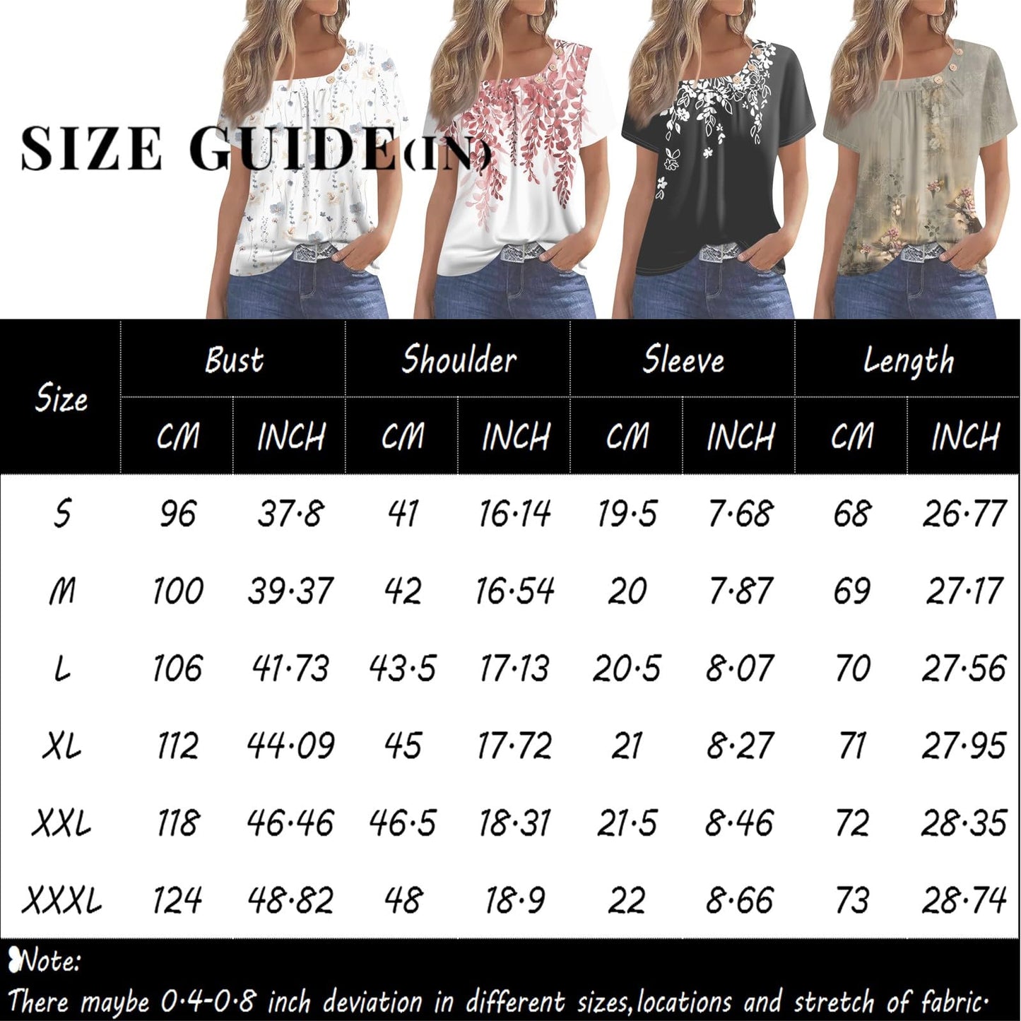 Beautiful Summer Blouse for Ladies Short Sleeve Park Plus Size Print Fit Shirt Crewneck Stretch Polyester Button Tops Ladies Blue