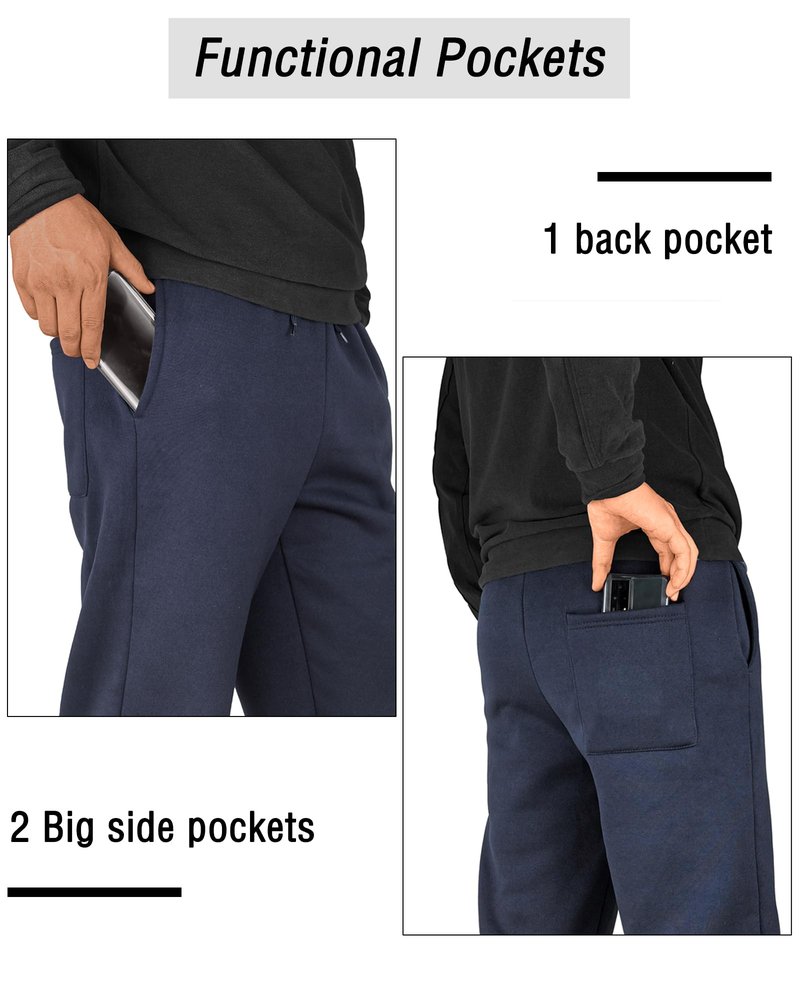 3 Pack Fleece Sweat Pants for Men, Athletic Open Bottom Mens Baggy Wide Leg Sweatpants with Pockets Loose Relaxed Fit Men's Joggers Drawstring Lounge Workout Gym Active Pants Black Navy Blue Grey XL