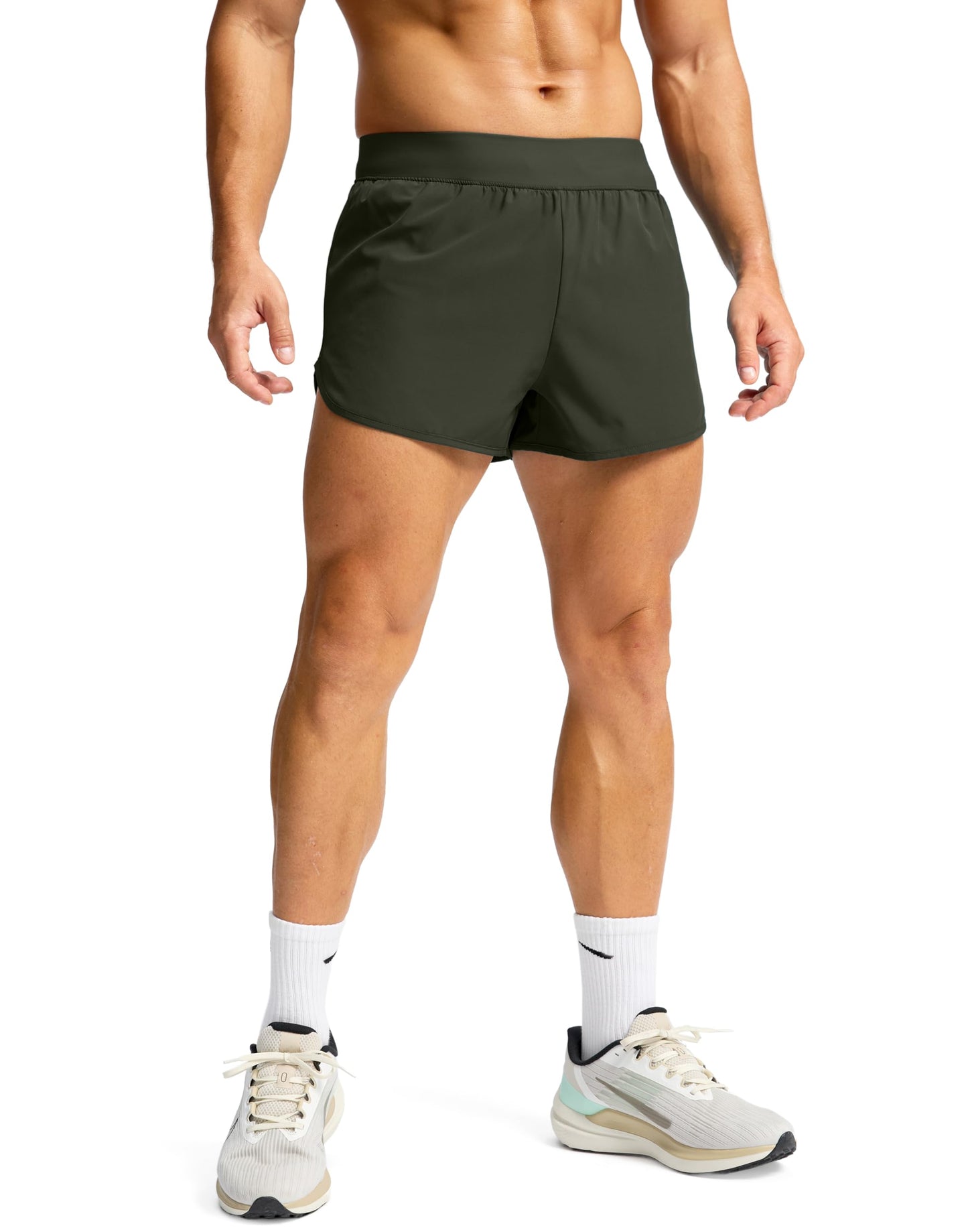 G Gradual Running Shorts for Men 3 Inch Lighweight Quick Dry Workout Gym Athletic Jogging Shorts with Inner Key Pocket, Olive Green, X-Large