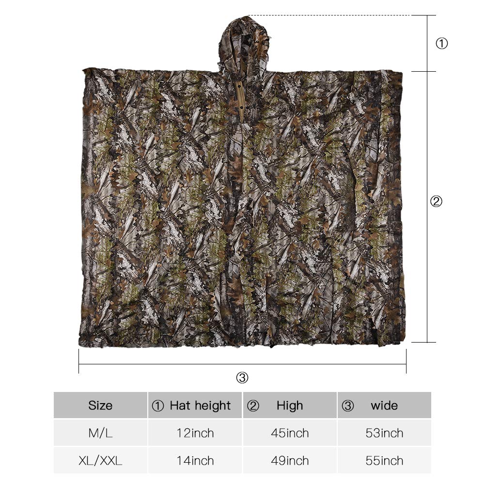 LOOGU Ghillie Suits, Poncho Style Ghillie Suit 3D Leaf Super Lightweight Camouflage Outfit for Hunting, Shooting, Wildfowl, Paintball, Bird Watching, Halloween or Christmas