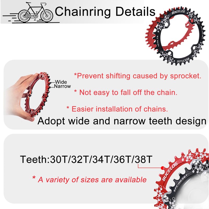 BUCKLOS IXF 104 BCD 30T-38T 170MM Mountain Bike Crankset, Hollow Integrated MTB Crank Set, Aluminum Alloy Crankset Round Oval Narrow Wide Chainring with Bottom Bracket Bolts Fit Shimano/FSA Gaint