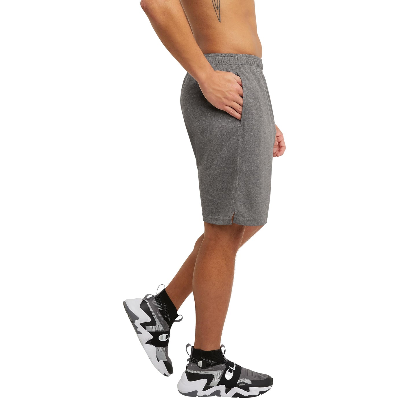 Champion Men's Sport Shorts, Standard Fit, 10 Inch Inseam, Lightweight Fabric, Moisture-Wicking, Available in Regular and Big & Tall, Granite Gray Heather, Large