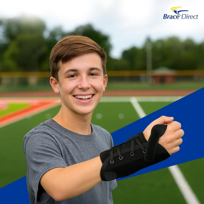 Brace Direct Kids Wrist Brace - Older Child Wrist Splint for Carpal Tunnel, Tendonitis, Sprains & Injuries - 8" Lace Up Design (Left Hand)