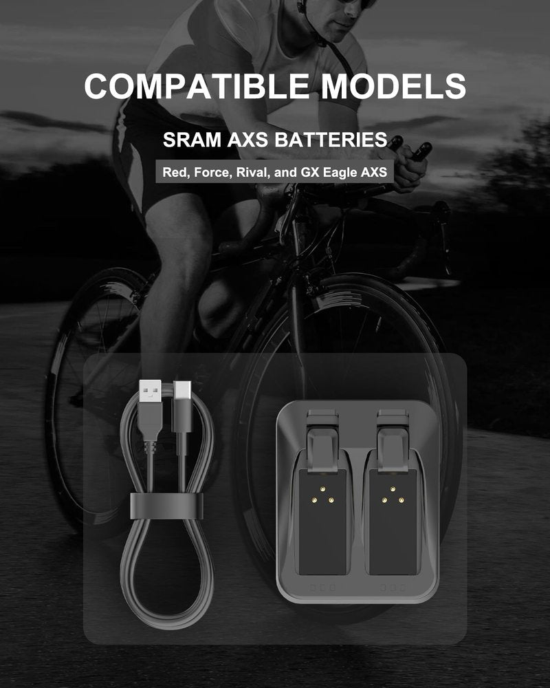 VHBW for Sram AXS Dual Port Charger,Fast Charger for 2 eTap/Eagle Derailleur Batteries - Road Mountain Gravel, with USB-C Cable