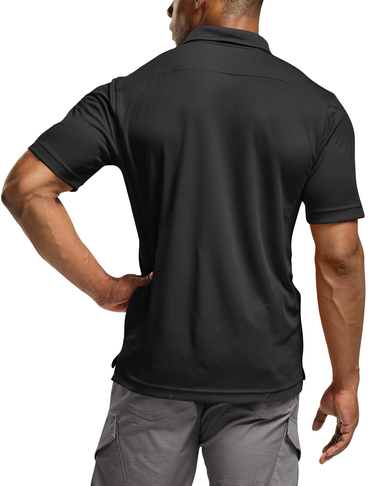 CQR Men's Quick Dry Tactical Polo Shirt, Lightweight Breathable Performance Polo, Short Sleeve UPF 50+ Outdoor Golf Shirt, Frost Essential Black, X-Large