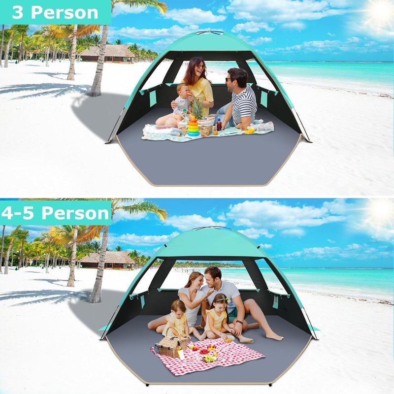 Beach Tent Sun Shelter - UPF 50+ UV Protection | Lightweight & Easy Setup for 3-10 People