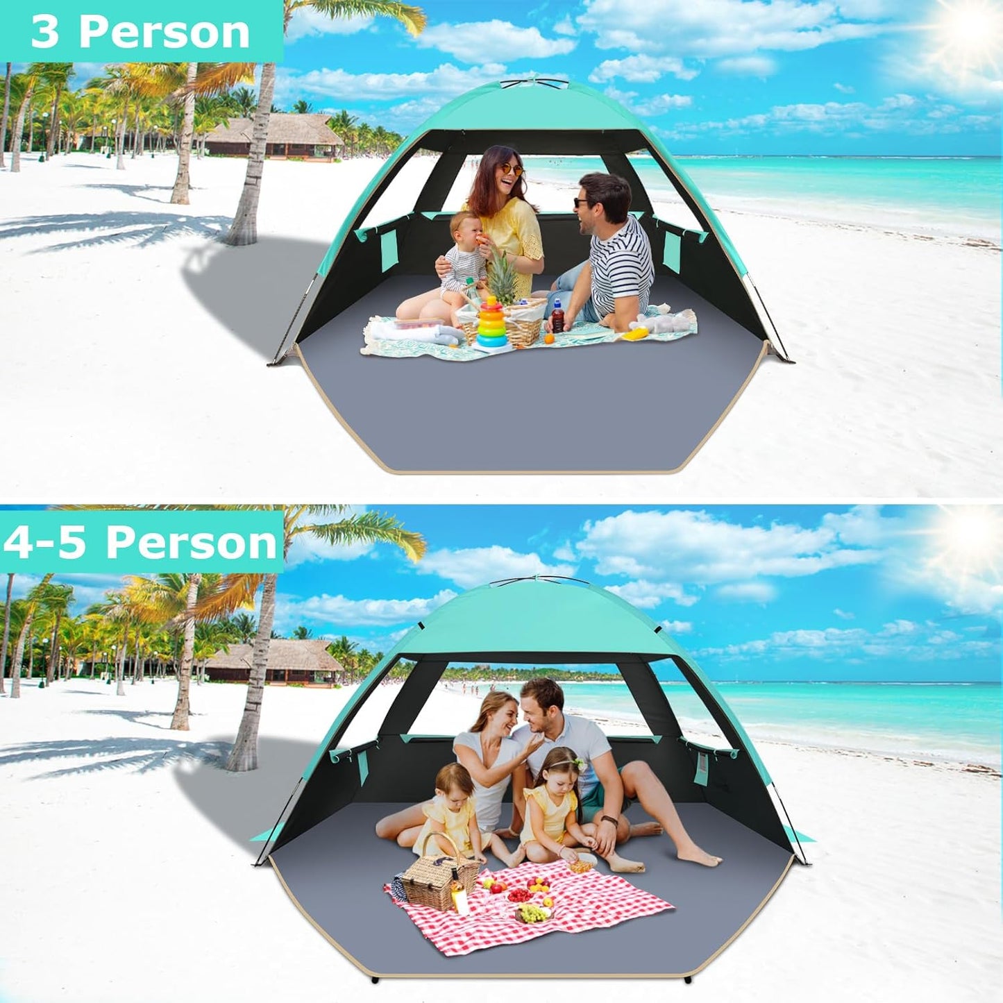 Beach Tent Sun Shelter for 3-10 People | UPF 50+ UV Protection, Lightweight & Easy Setup