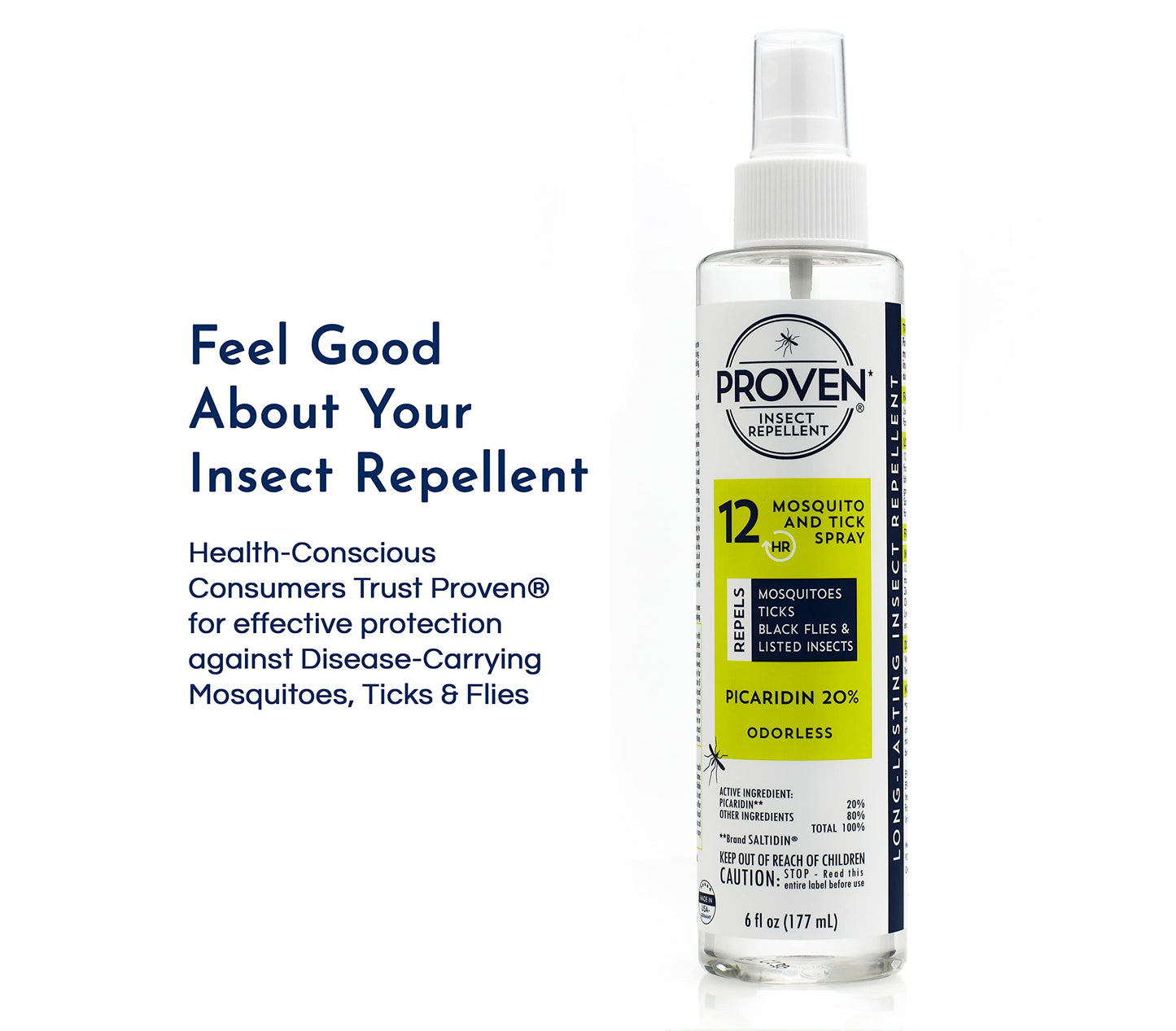 Proven Insect Repellent Spray – Keep Mosquitoes, Ticks and Flies Off, DEET Alternative Repellent, Up to 12-Hour Protection, Great for Camping or Hiking – 6 Ounce, Odorless Spray