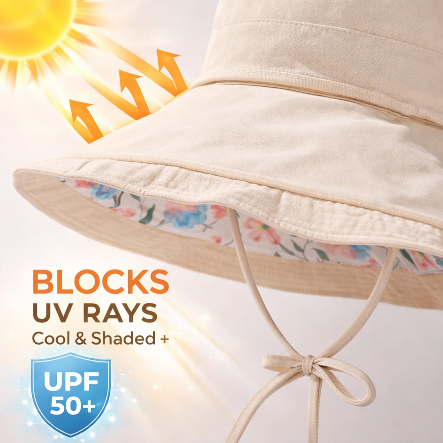 Wide Brim Sun Hat for Women Reversible Beach Hats Metal Wired Edge Gardening Hats, UPF 50+ Bucket Summer Hat