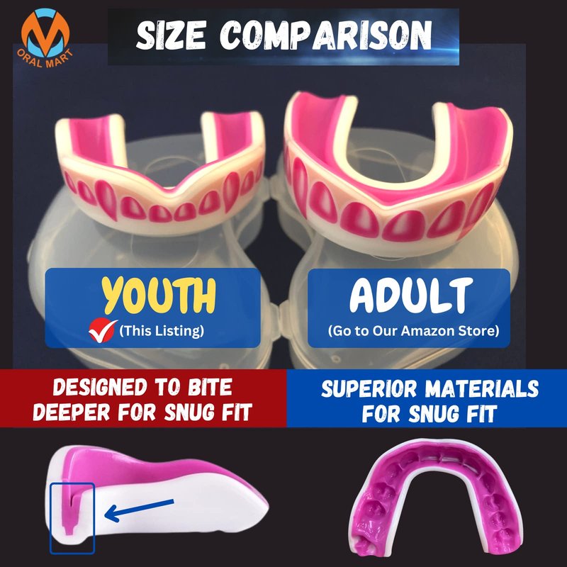 Oral Mart White/Pink Youth Vampire Fangs Mouth Guard for Kids - Youth Mouthguard for Karate, Football, Martial Arts, Taekwondo, Boxing, Rugby, BJJ, Muay Thai, Soccer, Hockey (with Free Case)