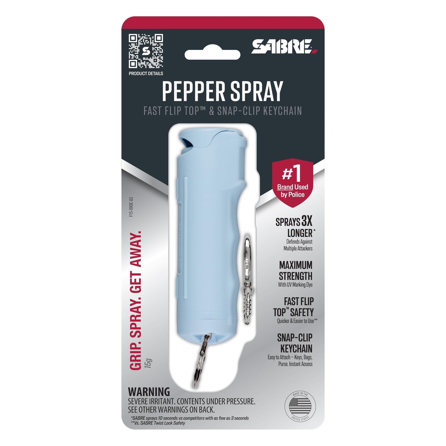 SABRE Pepper Spray for Self Defense, Fast Flip Top, Maximum Police Strength OC Spray, Key Ring for Easy Carry, Fast Access, Finger Grip for Accurate Fast Aim, Secure, Easy to Use, 0.54 fl oz