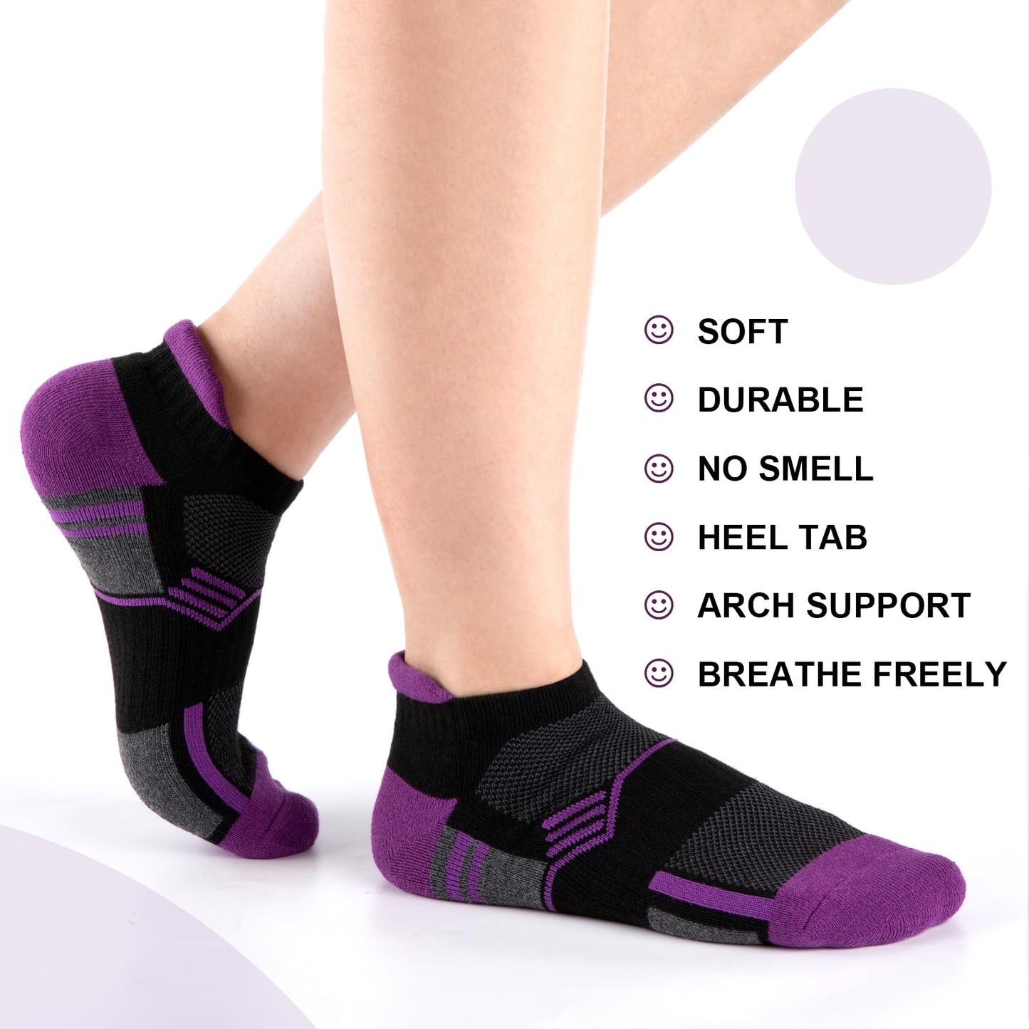 COOVAN Ankle Socks Womens Athletic Low Cut Thick Cushioned Running Socks with Tab 6 Pairs